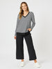 Serena Stripe V Neck Top - Black/White