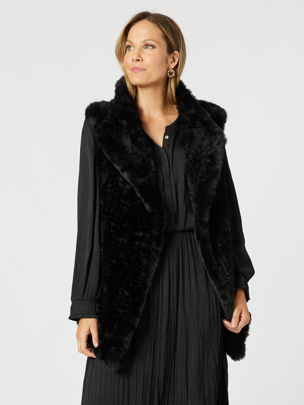 Minx Faux Fur Vest - Black