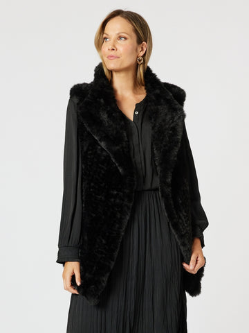 Minx Faux Fur Vest - Black