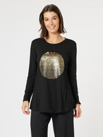 Sequin Sphere Long Sleeve Tee - Black/Gold