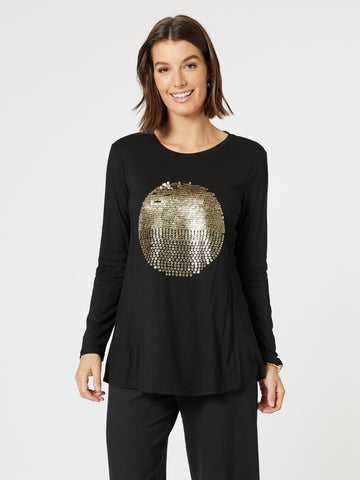 Sphere Sequin Long Sleeve Tee - Black/Gold