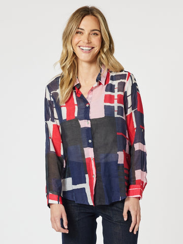 Brighton Print Sheer Shirt - Navy Multi