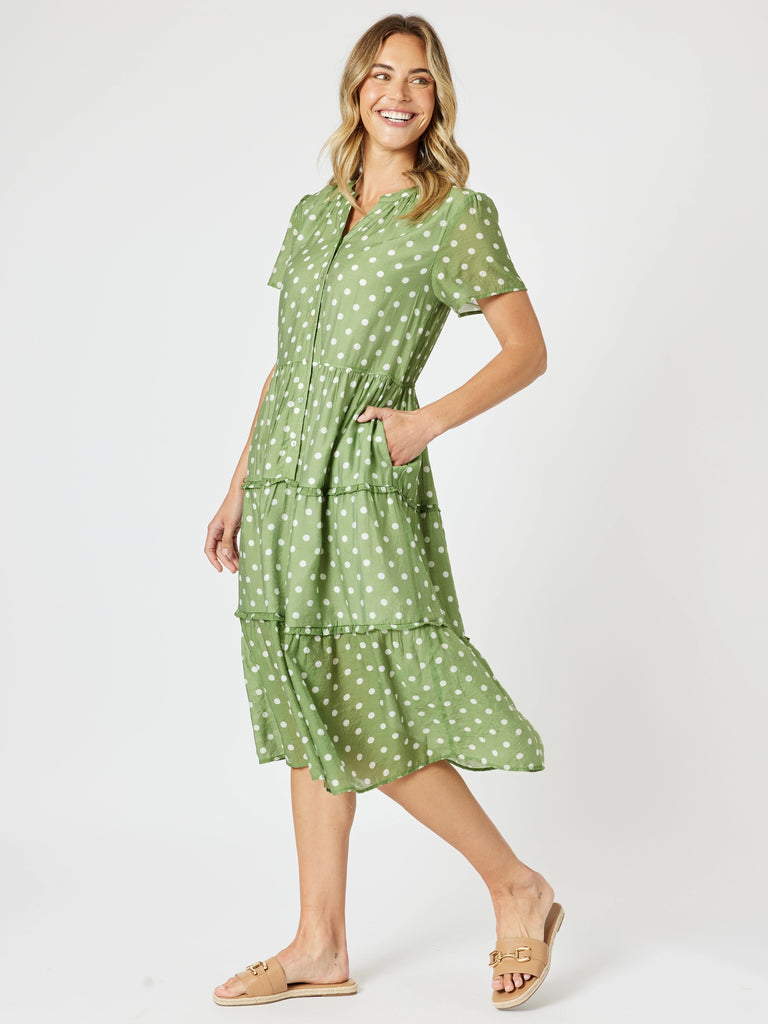 Basil Spot Midi Dress