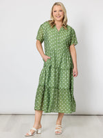 Basil Spot Print Dress - Basil/White