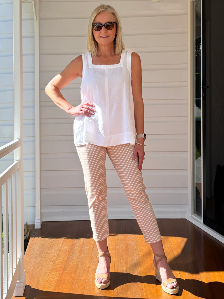 Alexis Gingham Print Pant - Natural rc&co