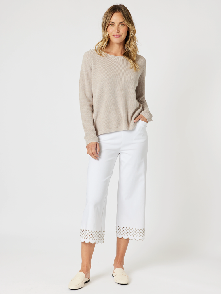 Scallop Hem Pant - White/Natural rc &co