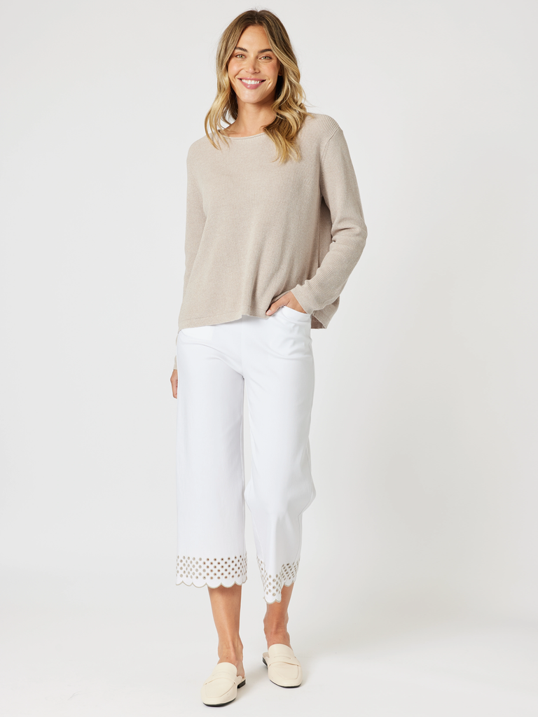 Scallop Hem Pant - White/Natural rc &co