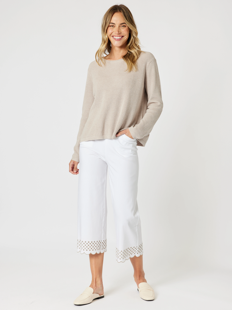 Scallop Hem Pant - White/Natural rc &co