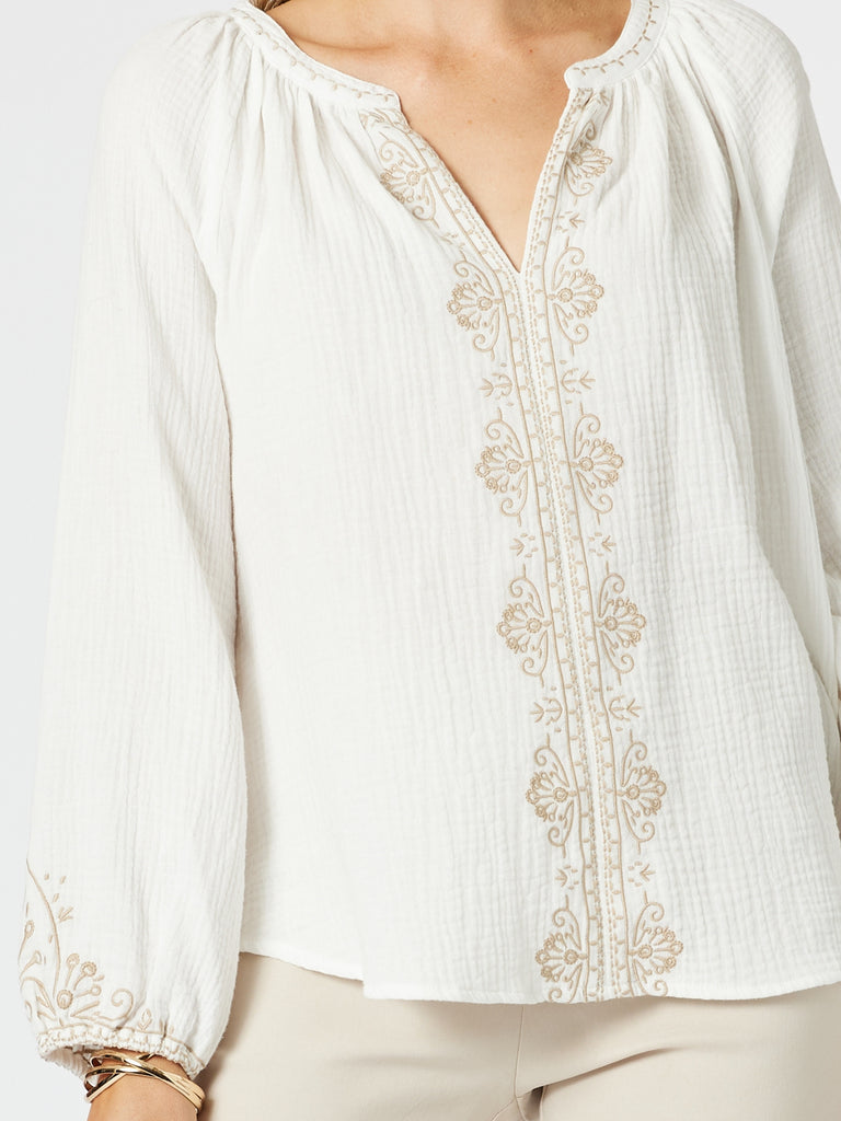 Cross Stitch Embroidered Top - White/Natural rc&co