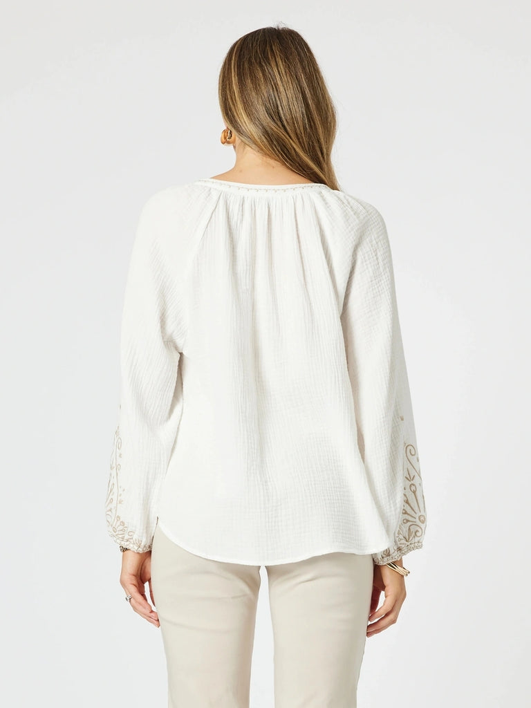 Cross Stitch Embroidered Top - White/Natural rc&co