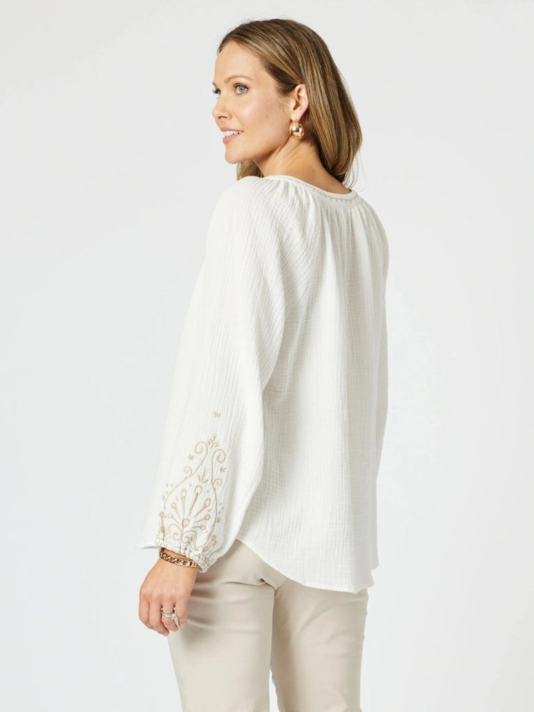 Cross Stitch Embroidered Top - White/Natural rc&co