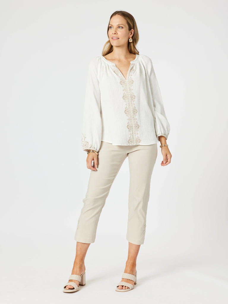 Cross Stitch Embroidered Top - White/Natural rc&co