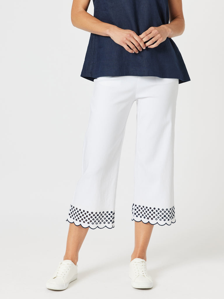 Scallop Hem Pant - White/Navy RC&CO