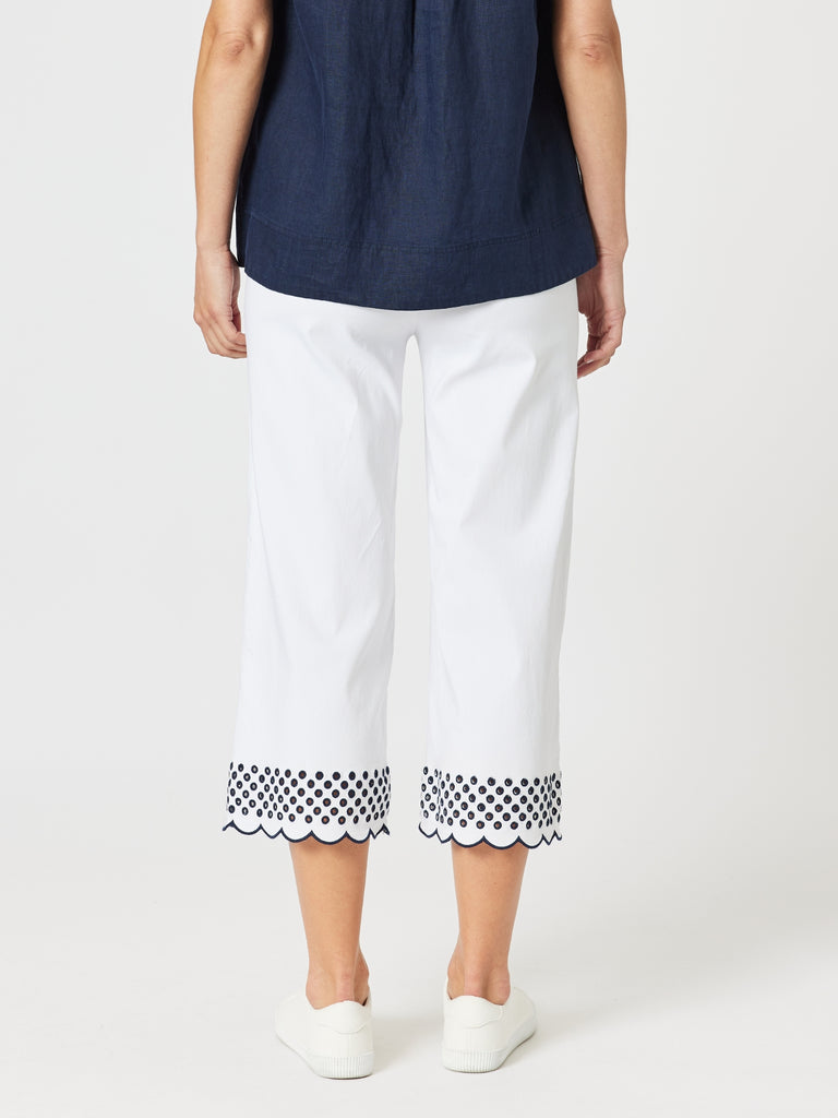 Scallop Hem Pant - White/Navy RC&CO