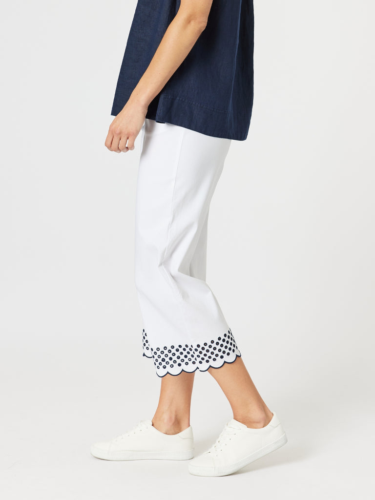Scallop Hem Pant - White/Navy RC&CO