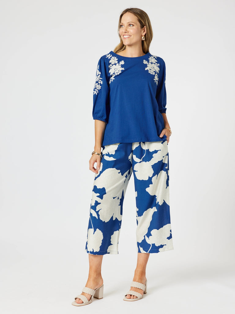 Jill Floral Embroidered Tee - Blue rc&co