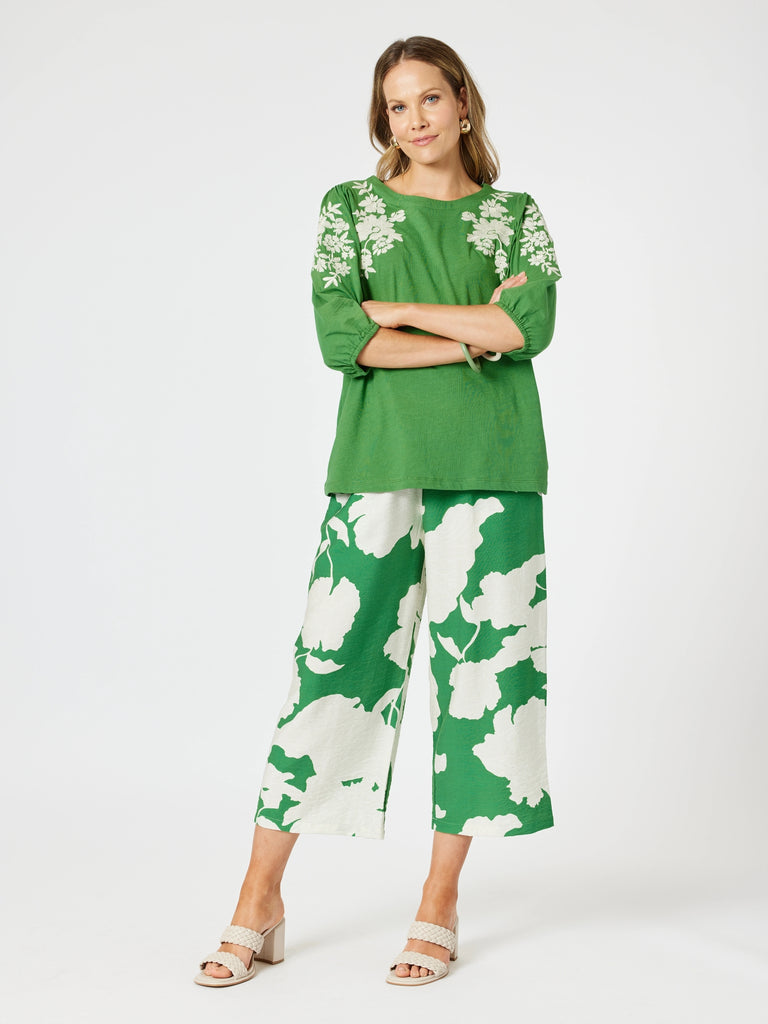 Barcelona Floral Print Wide Leg Pant - Elm Natural RC&CO