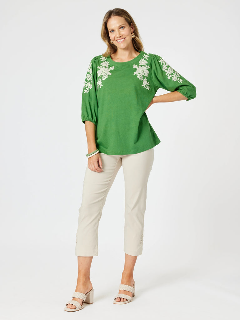 Jill Floral Embroidered Tee - Elm Multi RC&CO