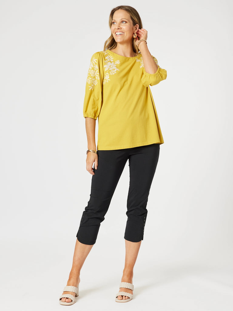 Jill Floral Embroidered Tee - Gold rc&co