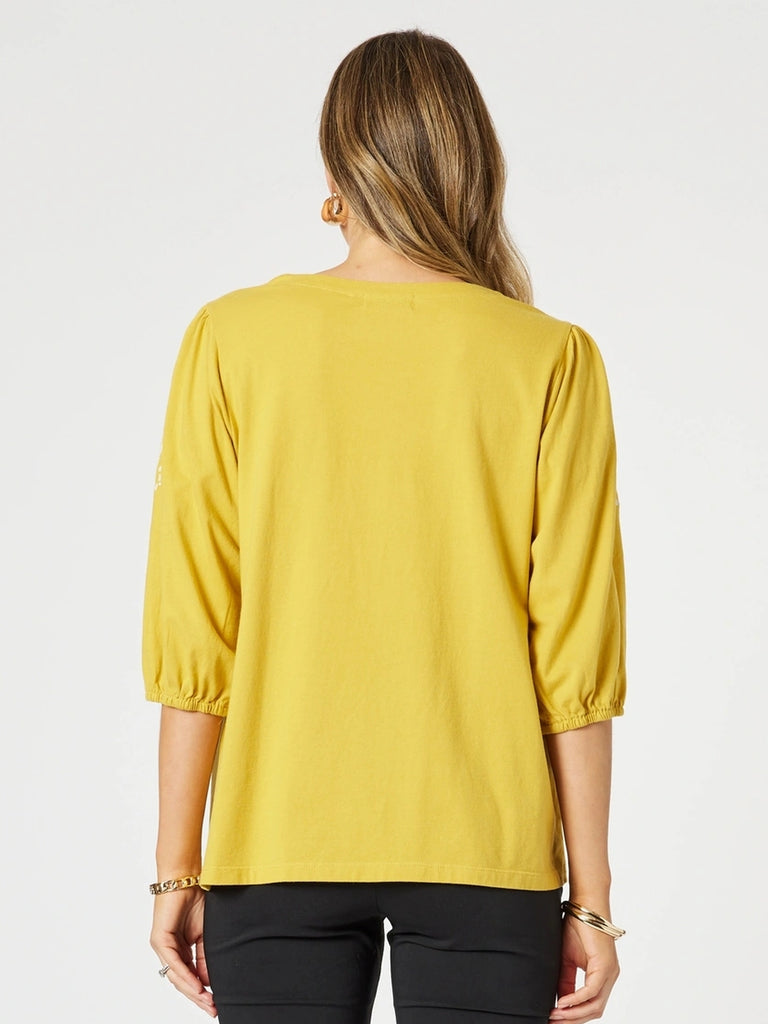 Jill Floral Embroidered Tee - Gold rc&co