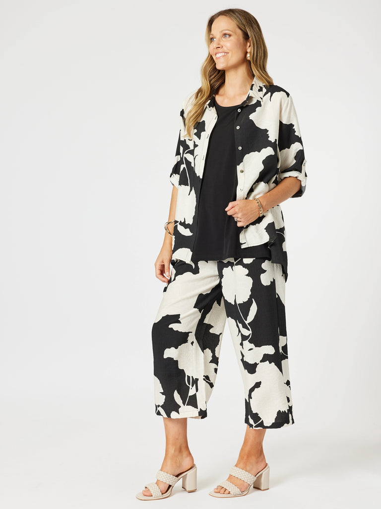 Barcelona Floral Print Wide Leg Pant - Black/Natural rc&co