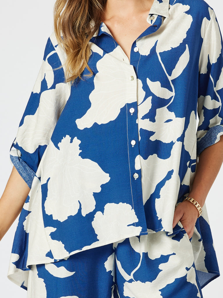 Barcelona Floral Print Shirt - Blue/Natural rc&co