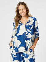 Barcelona Floral Print Shirt - Blue/Natural