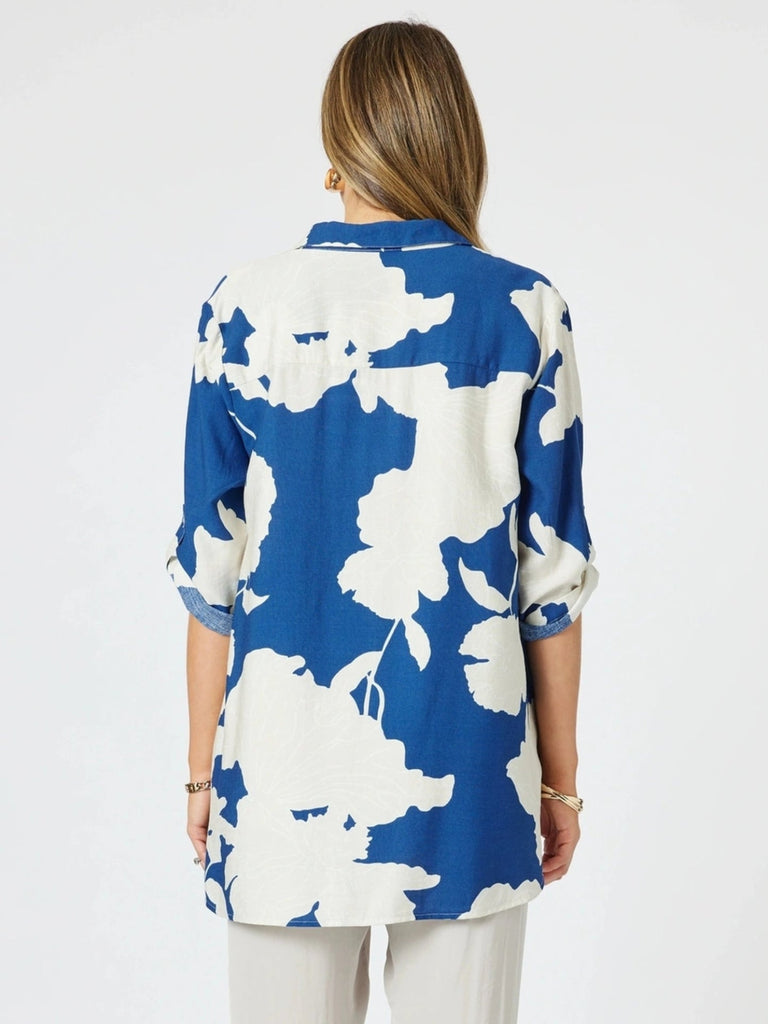Barcelona Floral Print Shirt - Blue/Natural rc&co