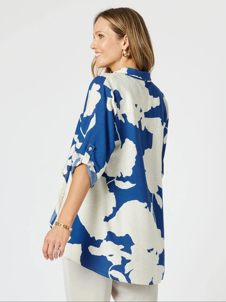 Barcelona Floral Print Shirt - Blue/Natural rc&co