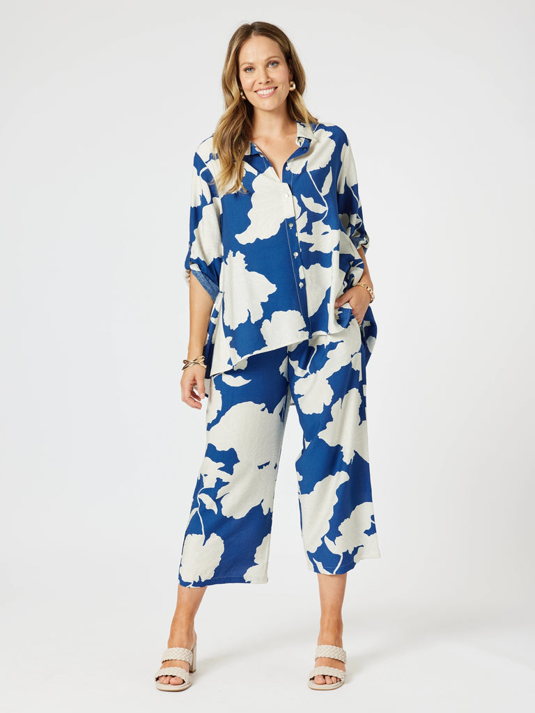 Barcelona Floral Print Pant - Blue/Natural rc&co