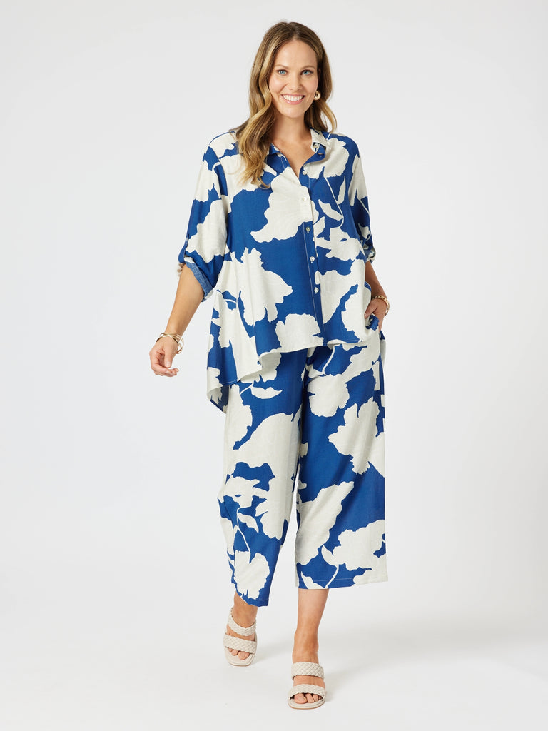 Barcelona Floral Print Shirt - Blue/Natural rc&co