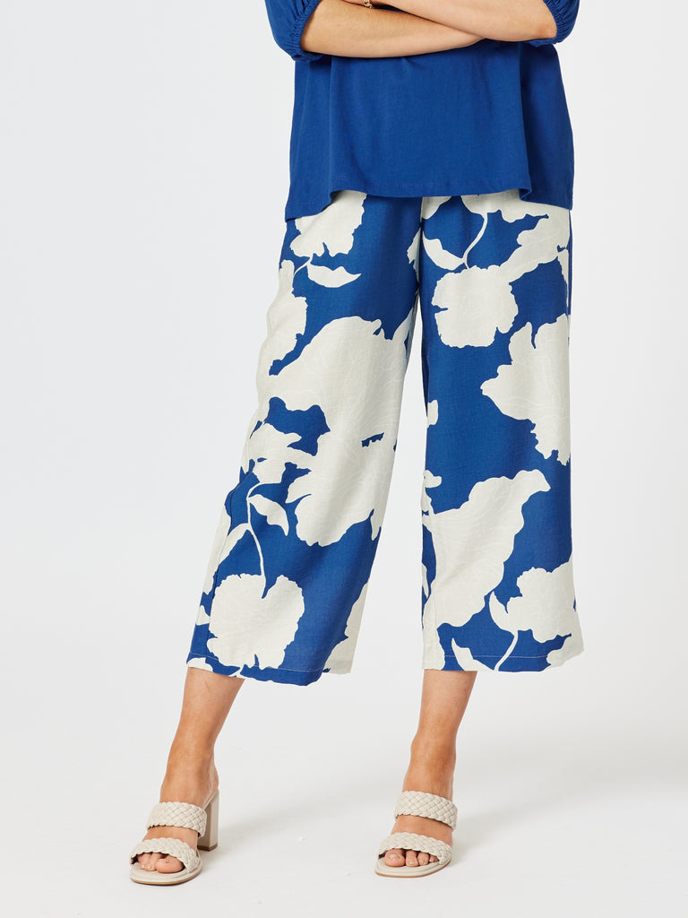 Barcelona Floral Print Pant - Blue/Natural rc&co