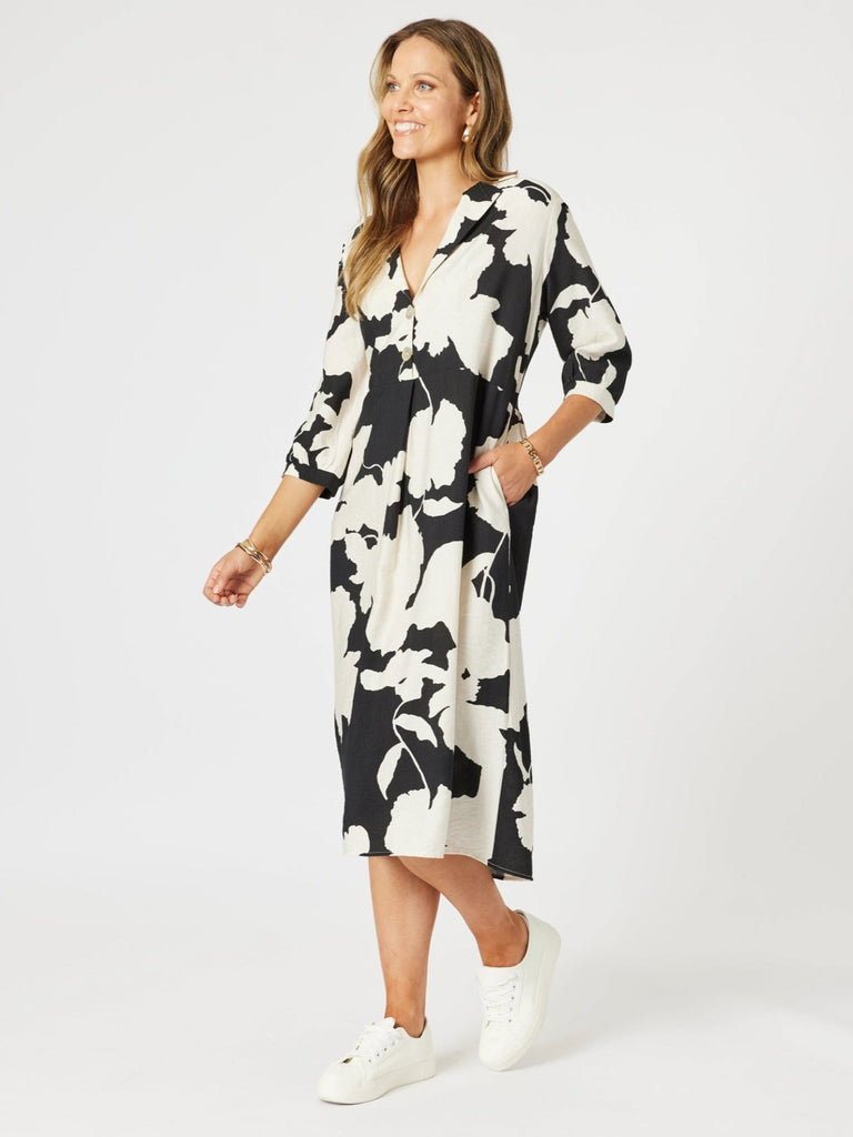 Barcelona Floral Print Dress - Black/Natural rc&co