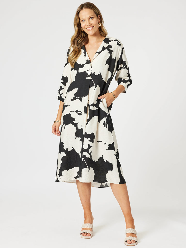 Barcelona Floral Print Dress - Black/Natural rc&co