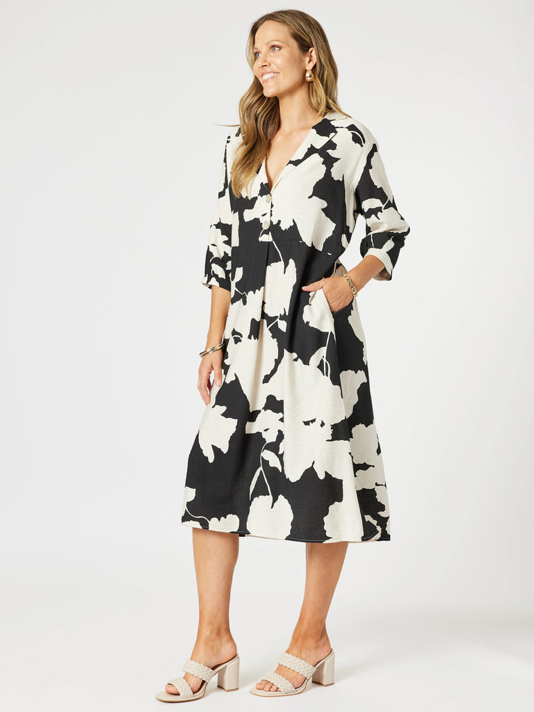 Barcelona Floral Print Dress - Black/Natural rc&co