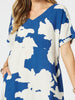 Barcelona V Neck Floral Print Dress - Blue/Natural RC&CO