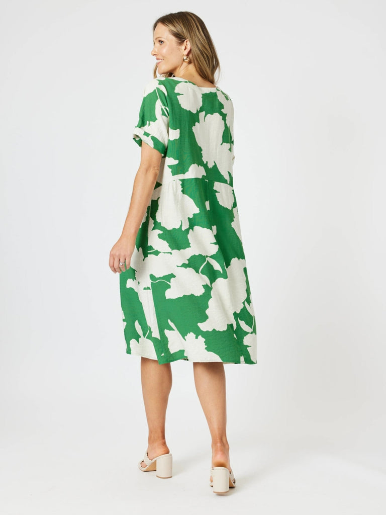 Barcelona V Neck Floral Print Dress - Elm Natural RC&CO
