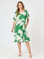 Barcelona V Neck Floral Print Dress - Elm Natural