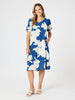 Barcelona V Neck Floral Print Dress - Blue/Natural