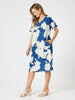 Barcelona V Neck Floral Print Dress - Blue/Natural RC&CO