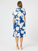 Barcelona V Neck Floral Print Dress - Blue/Natural