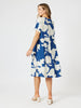 Barcelona V Neck Floral Print Dress - Blue/Natural RC&CO