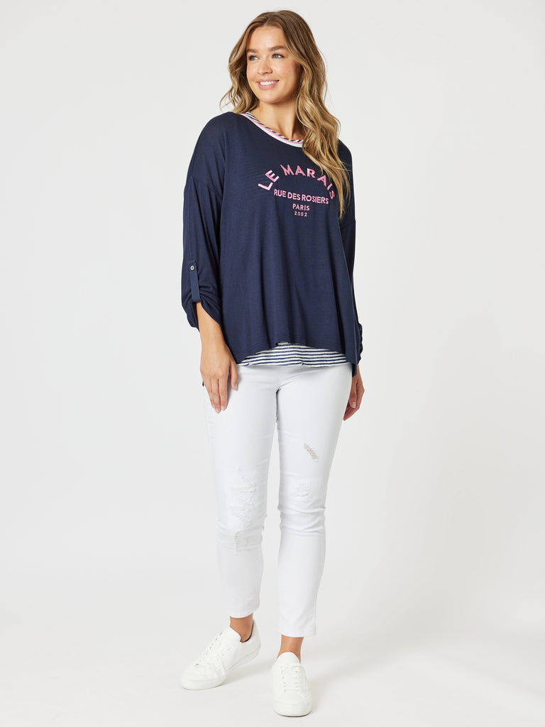 LA Distressed Pull On Stretch Denim Jean - White