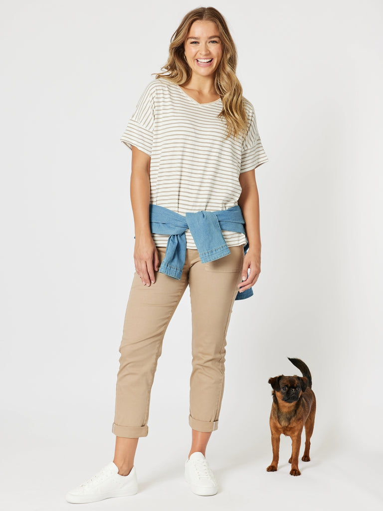Tyla Stripe Tee - Natural White RC&CO