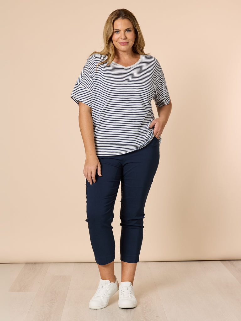 Tyla Stripe Tee - Indigo White RC&CO