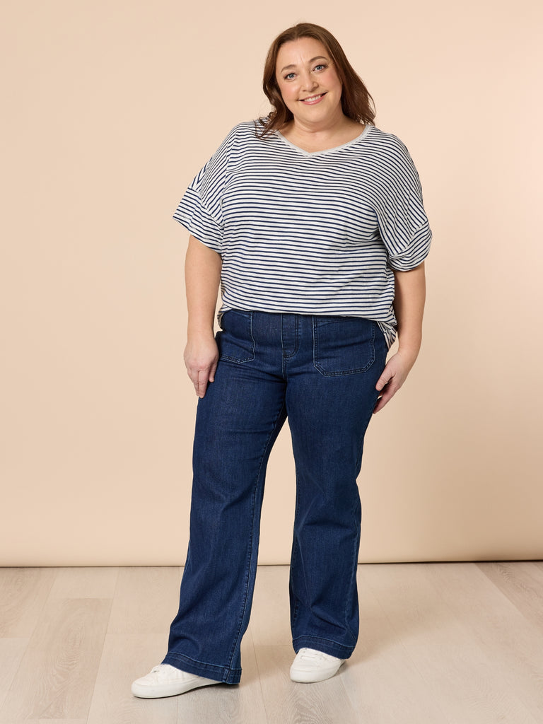 Tyla Stripe Tee - Indigo White RC&CO