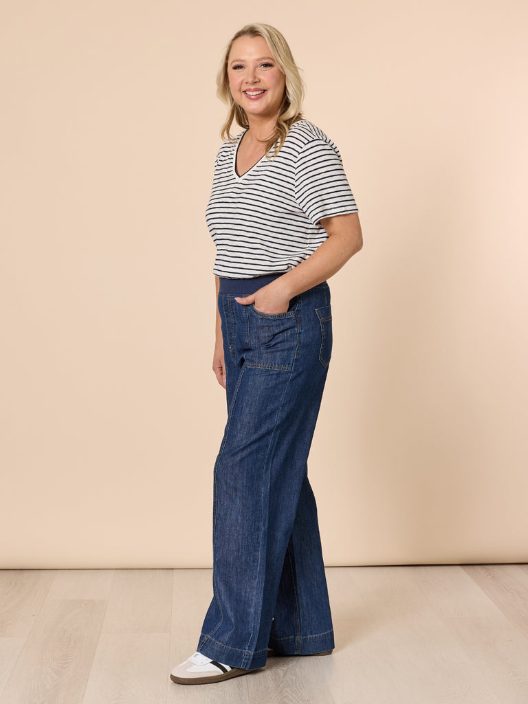 Tyla Stripe Tee - Indigo White RC&CO