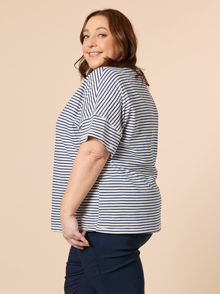 Tyla Stripe Tee - Indigo White RC&CO