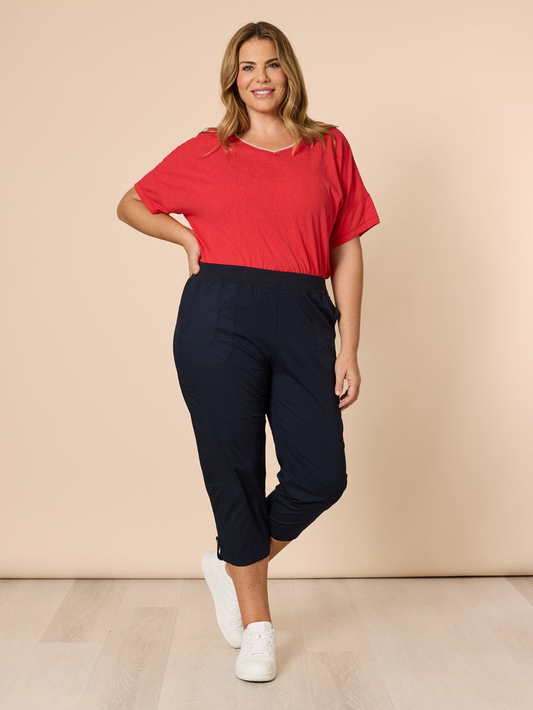 Santorini Cropped Cotton Pant - Navy RC&CO