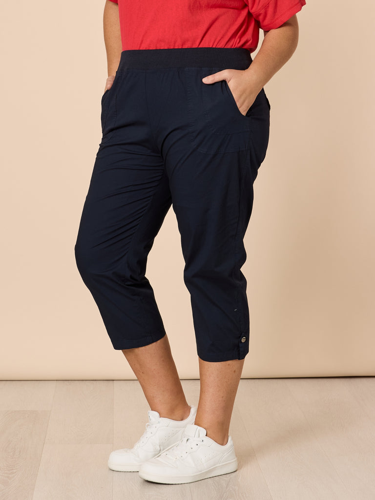 Santorini Cropped Cotton Pant - Navy RC&CO